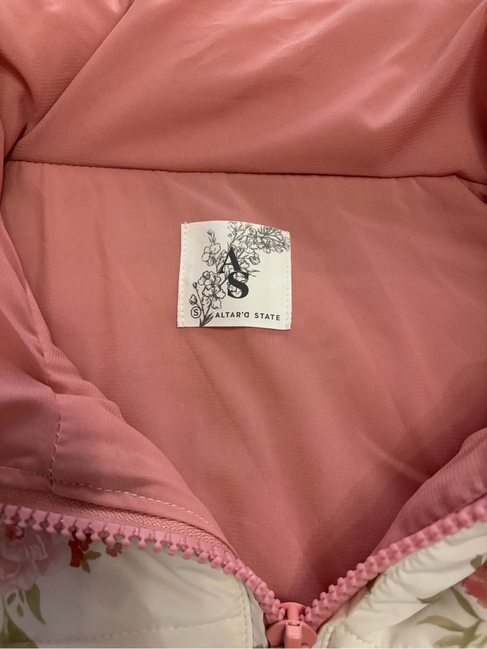 Altar'd State Pink Quilted Floral-Lined Puffer Vest - Picture 2 of 3